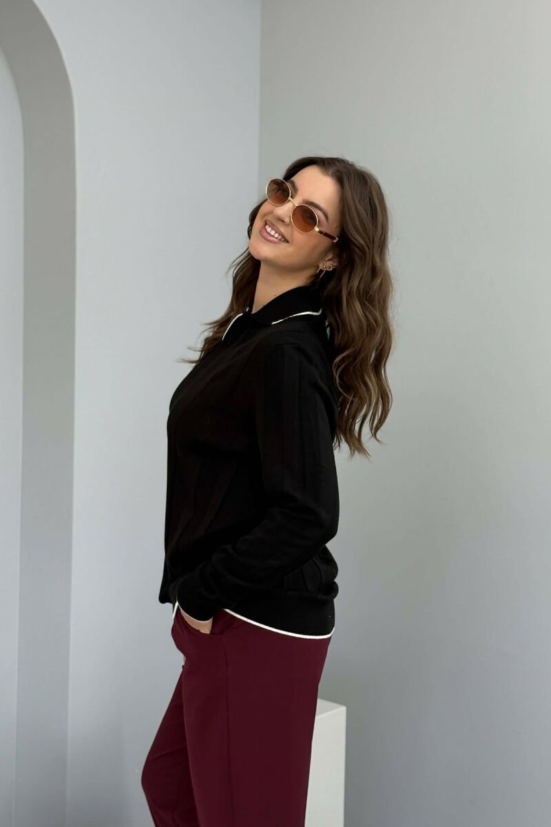 ONE COLOR POLO NECK WOMEN SWEATER BLACK/ E ZEZE - 4