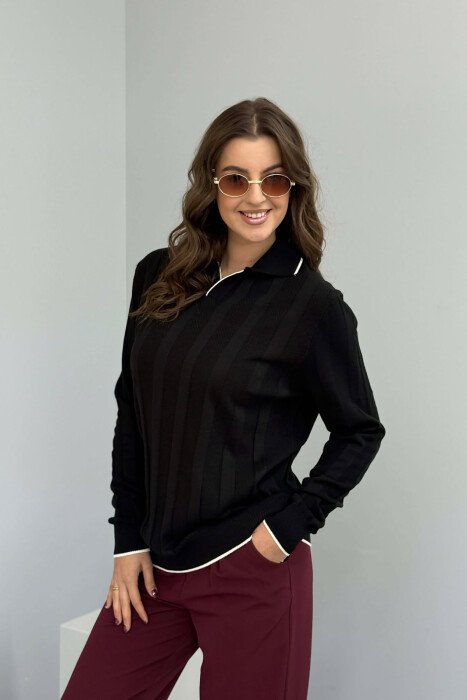 ONE COLOR POLO NECK WOMEN SWEATER BLACK/ E ZEZE - 5