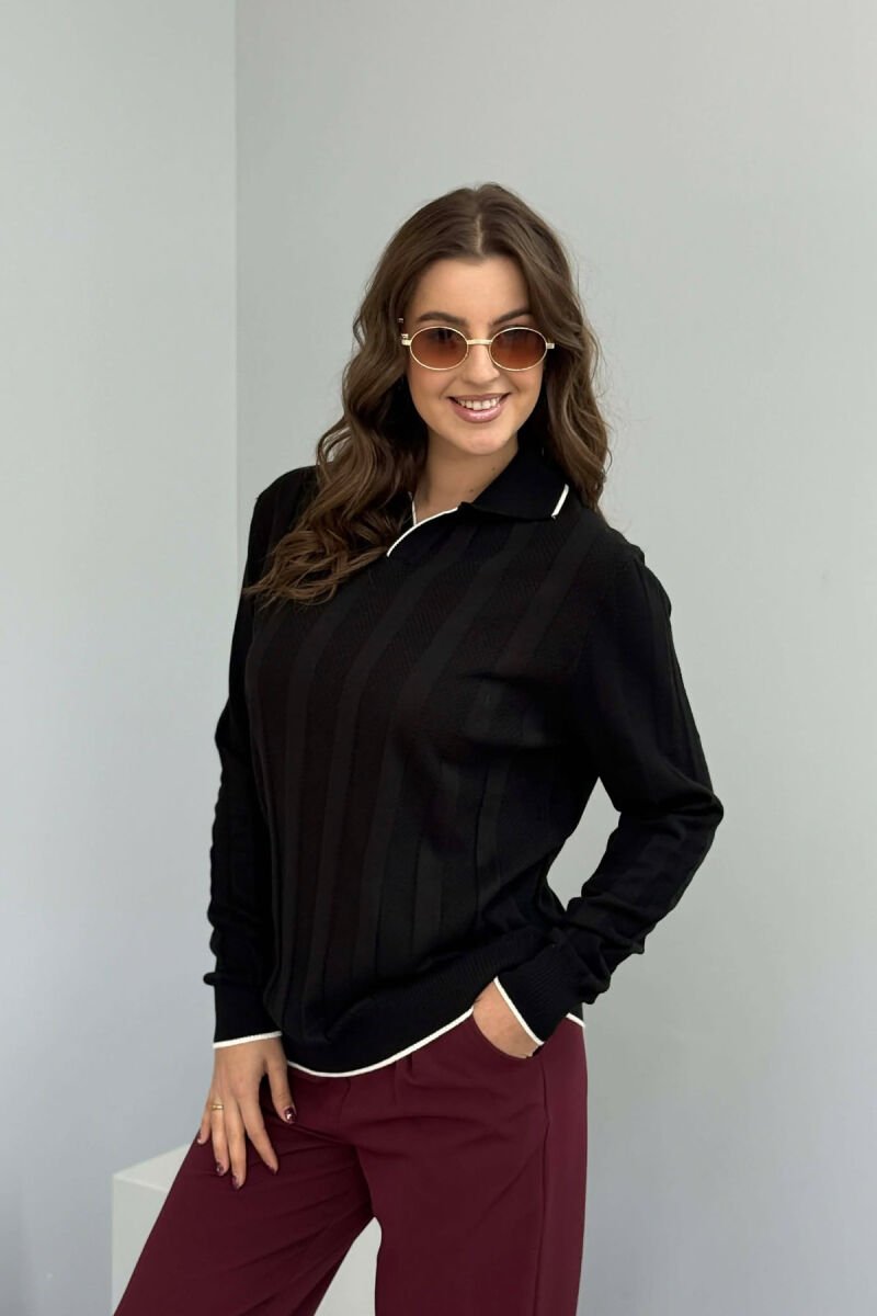 ONE COLOR POLO NECK WOMEN SWEATER BLACK/ E ZEZE - 5