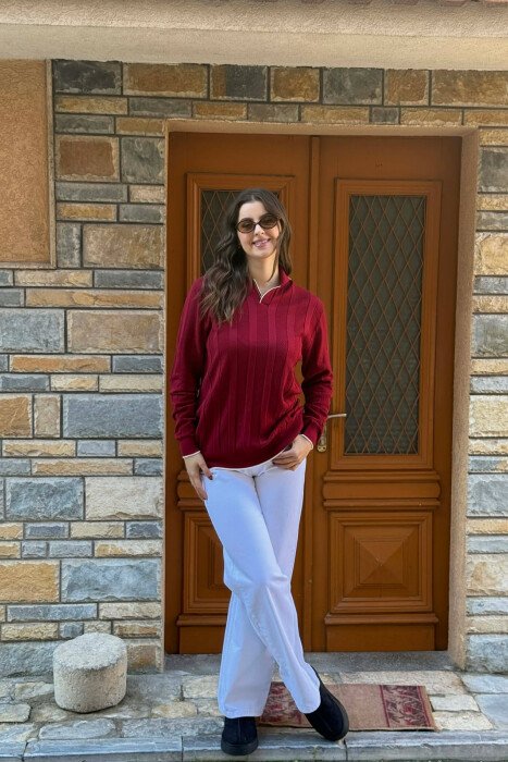 ONE COLOR POLO NECK WOMEN SWEATER BURGUNDY/VISHNJE - 1