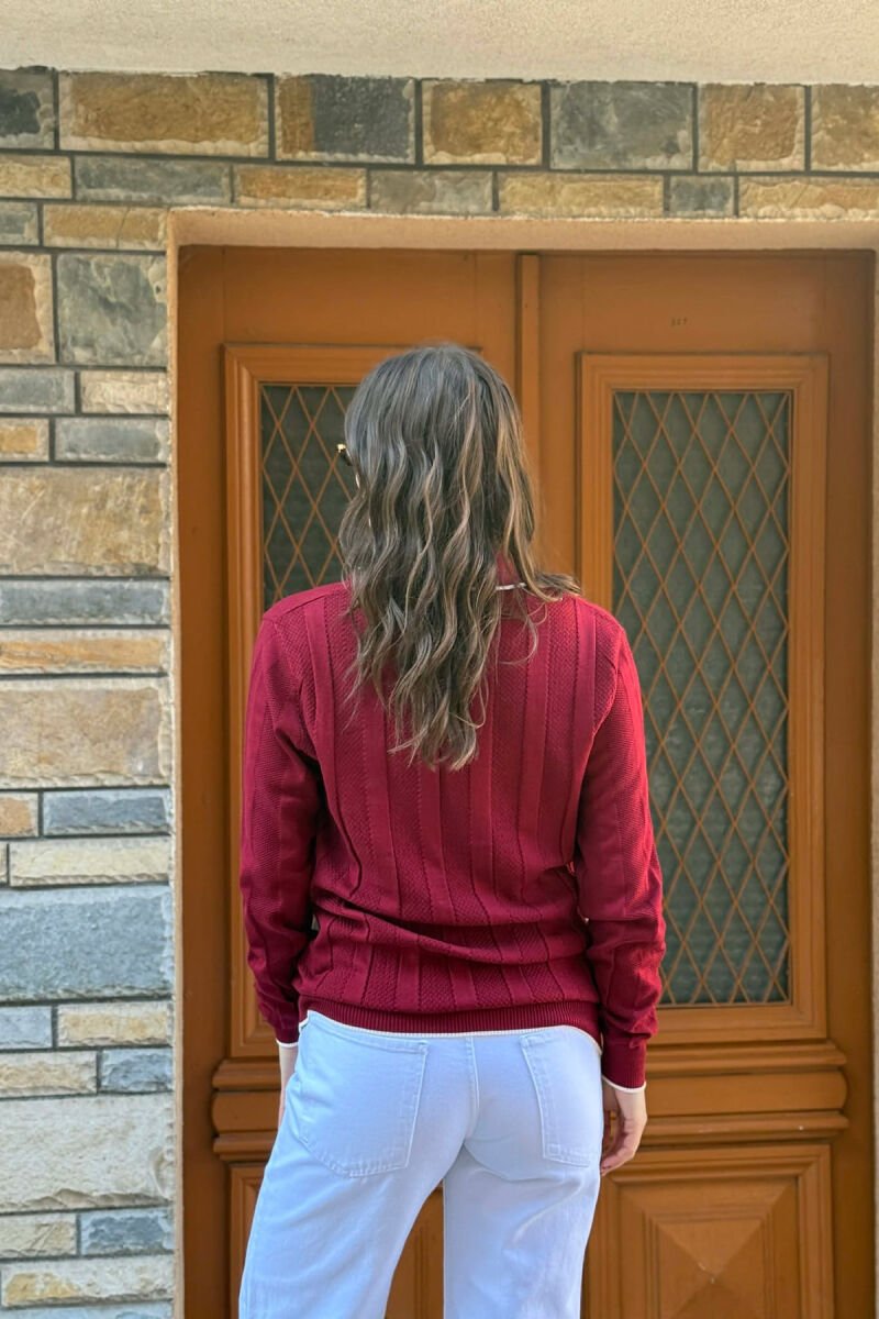 ONE COLOR POLO NECK WOMEN SWEATER BURGUNDY/VISHNJE - 3