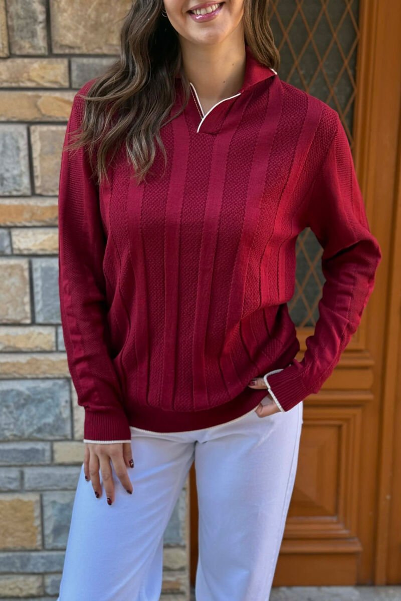 ONE COLOR POLO NECK WOMEN SWEATER BURGUNDY/VISHNJE - 4