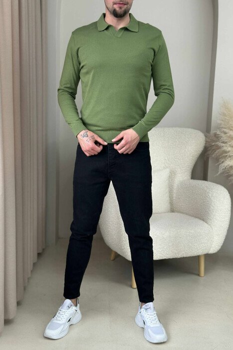 ONE COLOR POLO NECK MEN SWEATER GREEN/JESHILE - 1