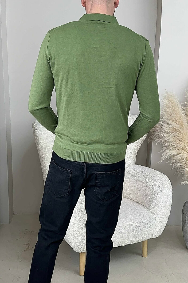 ONE COLOR POLO NECK MEN SWEATER GREEN/JESHILE - 2