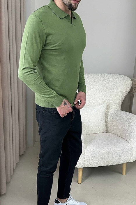ONE COLOR POLO NECK MEN SWEATER GREEN/JESHILE - 6