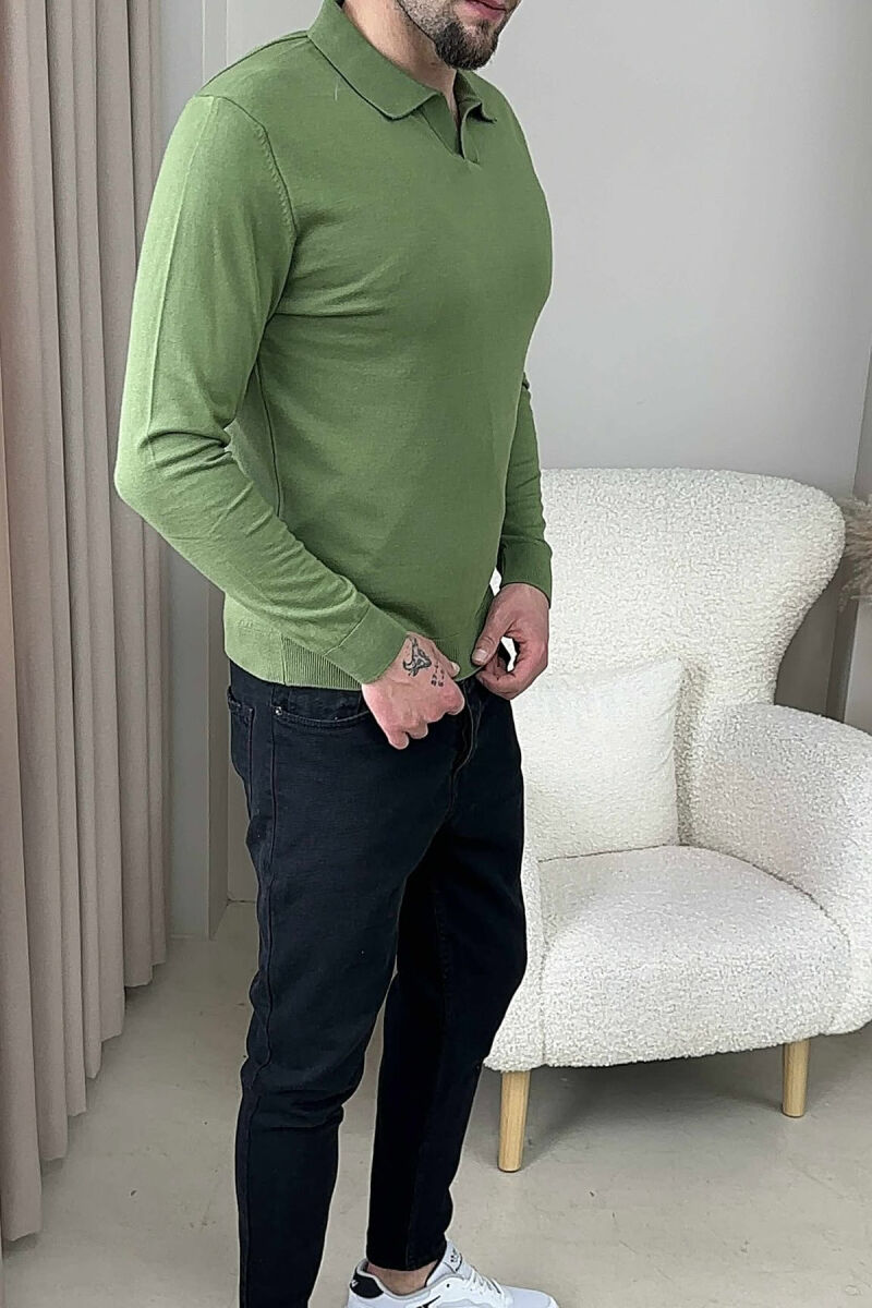 ONE COLOR POLO NECK MEN SWEATER GREEN/JESHILE - 6