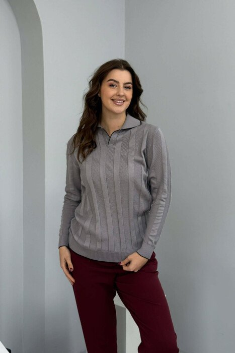 ONE COLOR POLO NECK WOMEN SWEATER GREY/GRI 