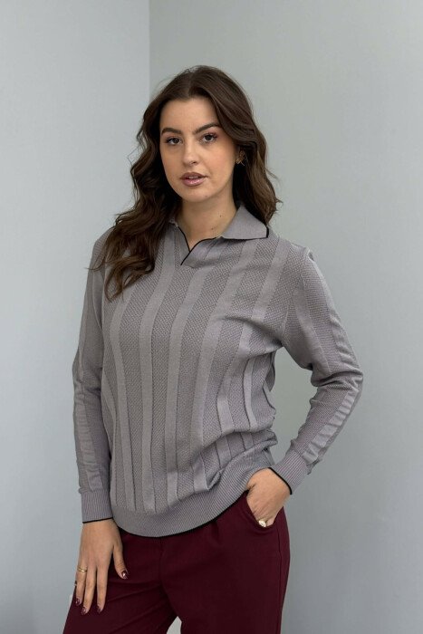 ONE COLOR POLO NECK WOMEN SWEATER GREY/GRI - 2