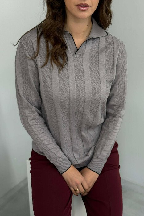 ONE COLOR POLO NECK WOMEN SWEATER GREY/GRI - 4