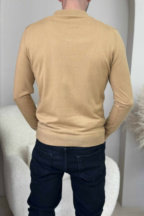 ONE COLOR POLO NECK MEN SWEATER LIGHT BROWN/KAZB - 4