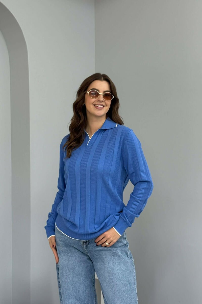 ONE COLOR POLO NECK WOMEN SWEATER LIGHTBLUE/BZ - 1
