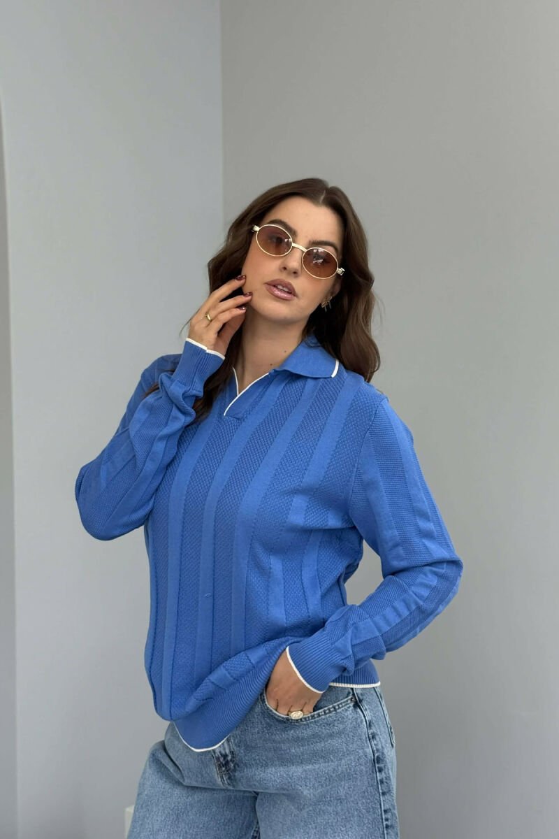 ONE COLOR POLO NECK WOMEN SWEATER LIGHTBLUE/BZ - 2