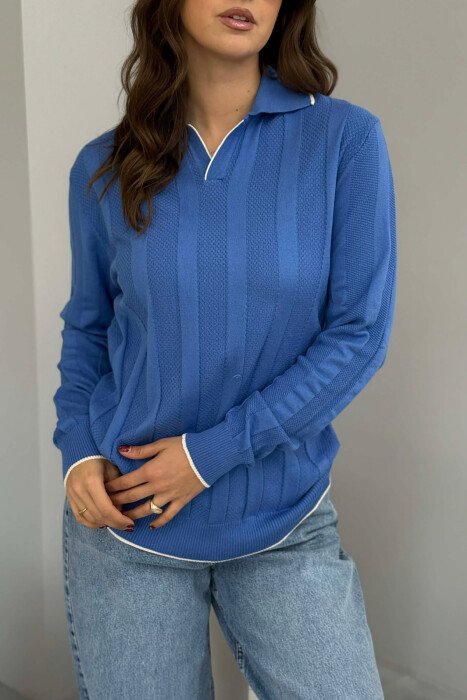 ONE COLOR POLO NECK WOMEN SWEATER LIGHTBLUE/BZ - 3