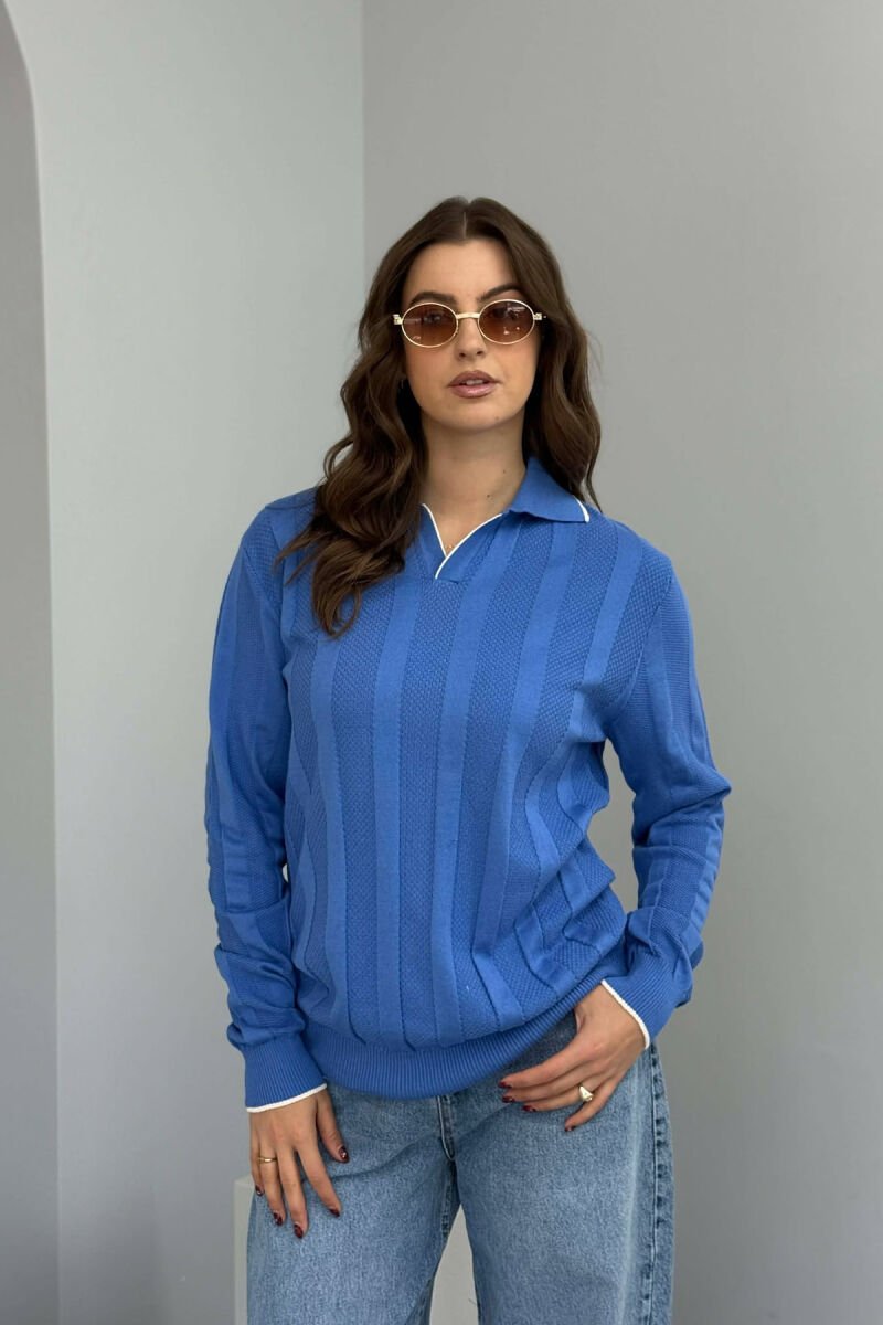 ONE COLOR POLO NECK WOMEN SWEATER LIGHTBLUE/BZ - 4