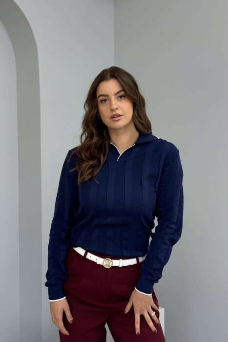 ONE COLOR POLO NECK WOMEN SWEATER NAVY BLUE/BLU MARINE 