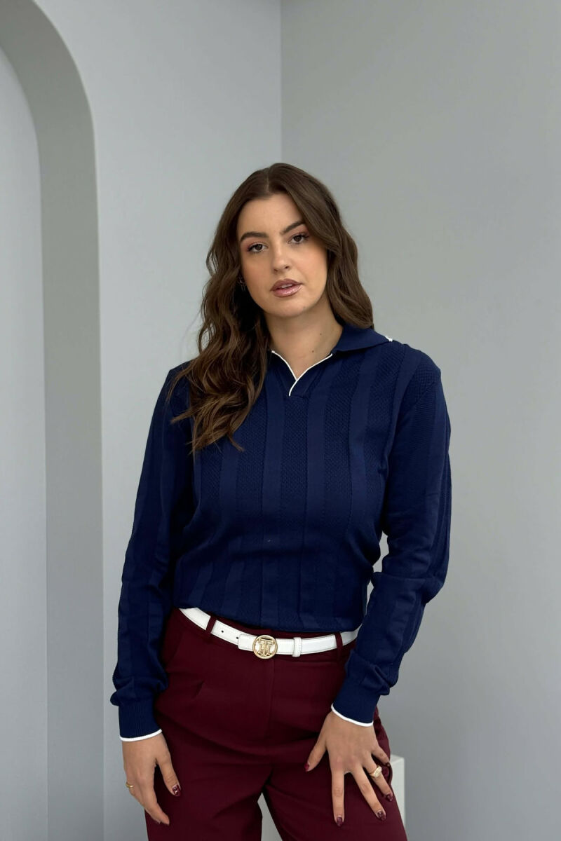 ONE COLOR POLO NECK WOMEN SWEATER NAVY BLUE/BLU MARINE - 1