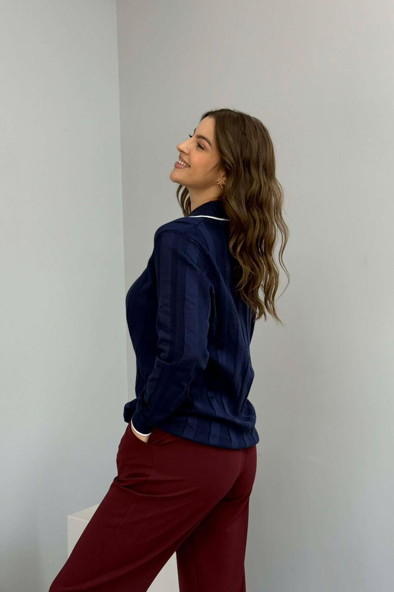 ONE COLOR POLO NECK WOMEN SWEATER NAVY BLUE/BLU MARINE - 4