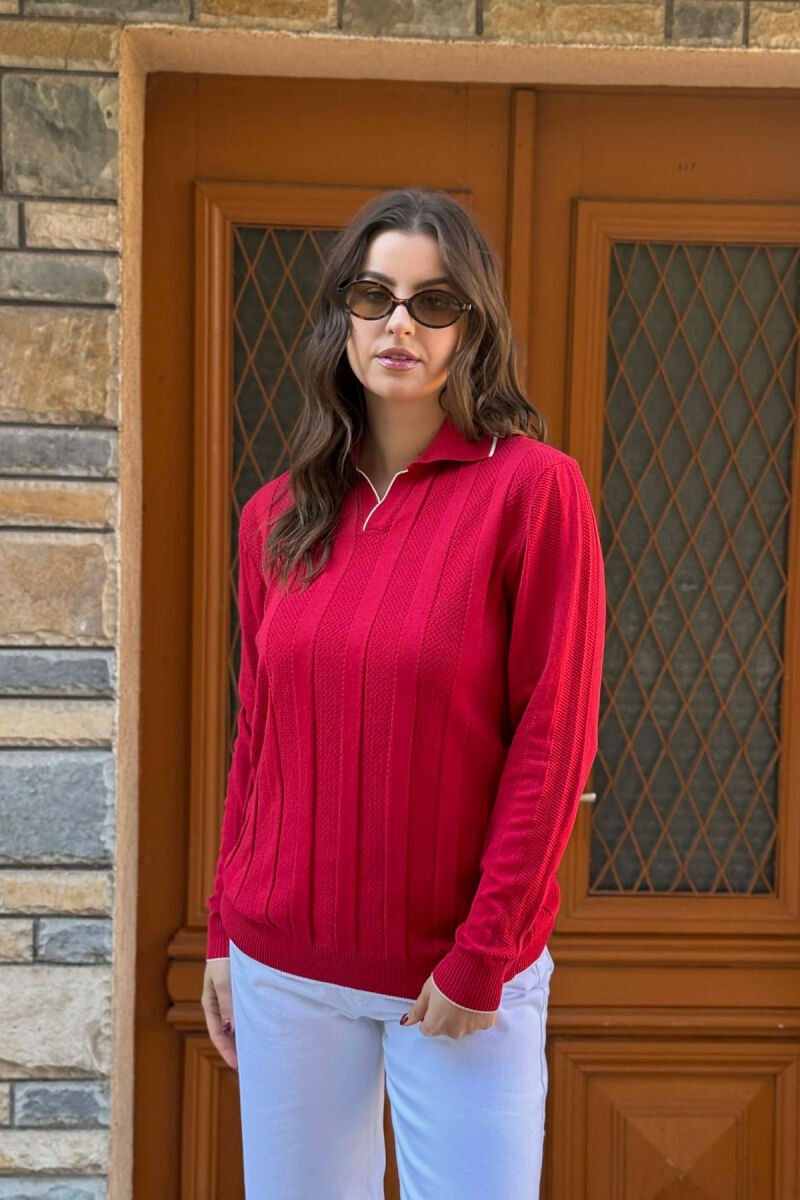 ONE COLOR POLO NECK WOMEN SWEATER RED/E KUQE - 2