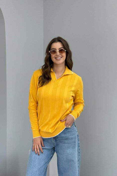ONE COLOR POLO NECK WOMEN SWEATER YELLOW/E VERDHE 