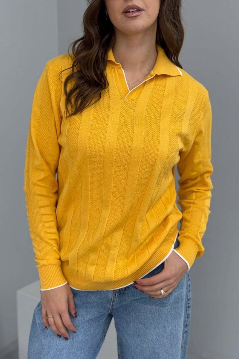 ONE COLOR POLO NECK WOMEN SWEATER YELLOW/E VERDHE - 3