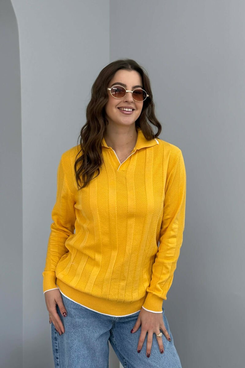 ONE COLOR POLO NECK WOMEN SWEATER YELLOW/E VERDHE - 4