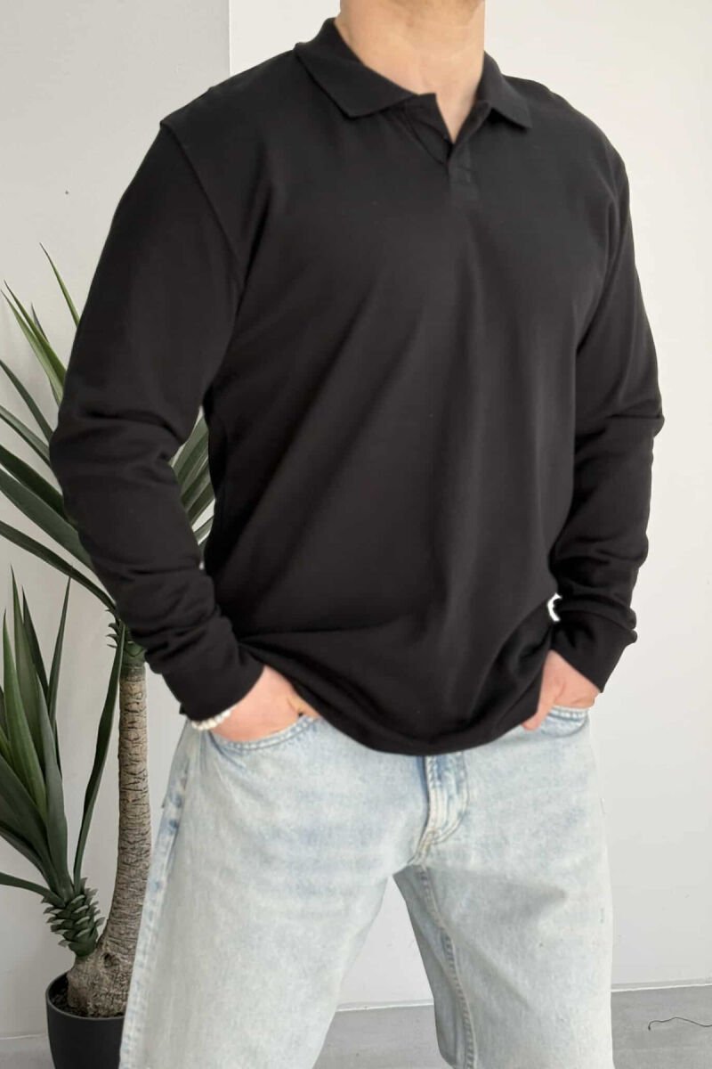 ONE COLOR POLO NECK MEN SWEATSHIRT BLACK/ E ZEZE - 2