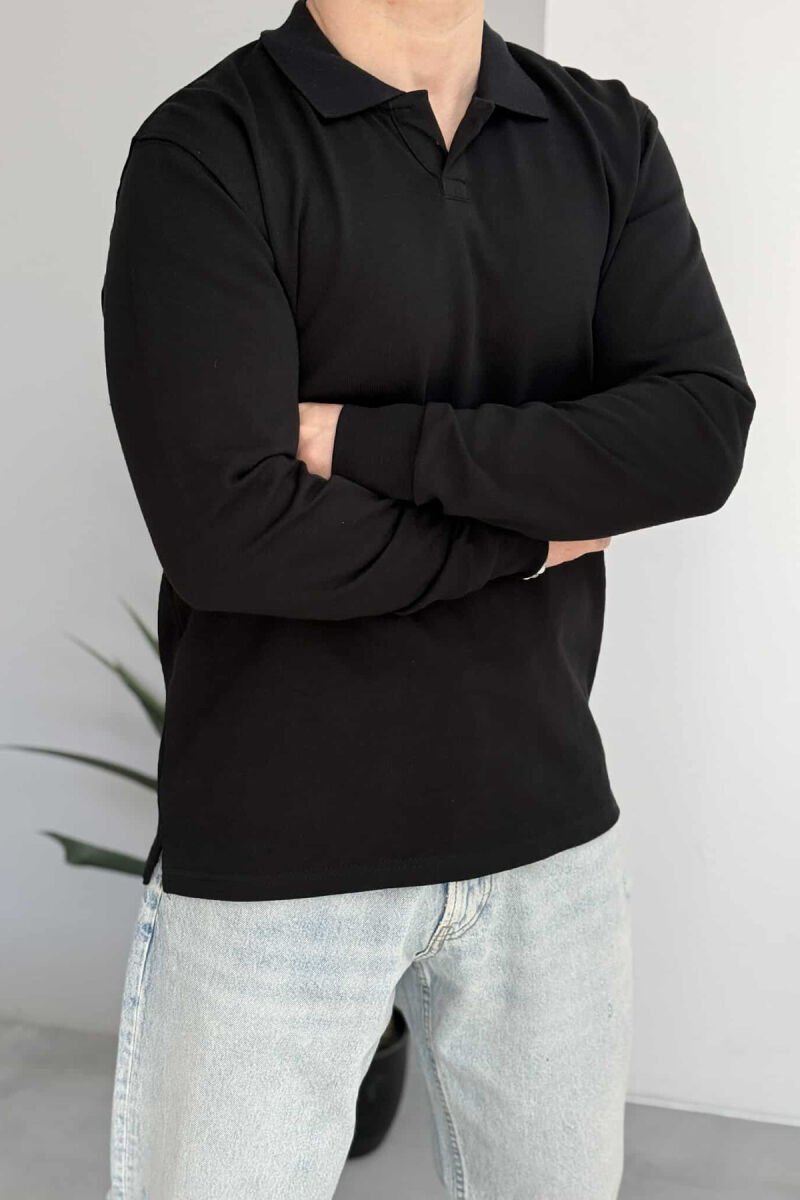 ONE COLOR POLO NECK MEN SWEATSHIRT BLACK/ E ZEZE - 3
