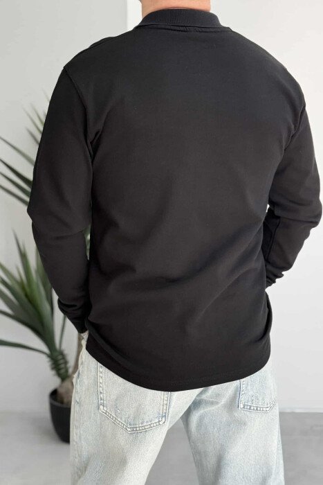 ONE COLOR POLO NECK MEN SWEATSHIRT BLACK/ E ZEZE - 4