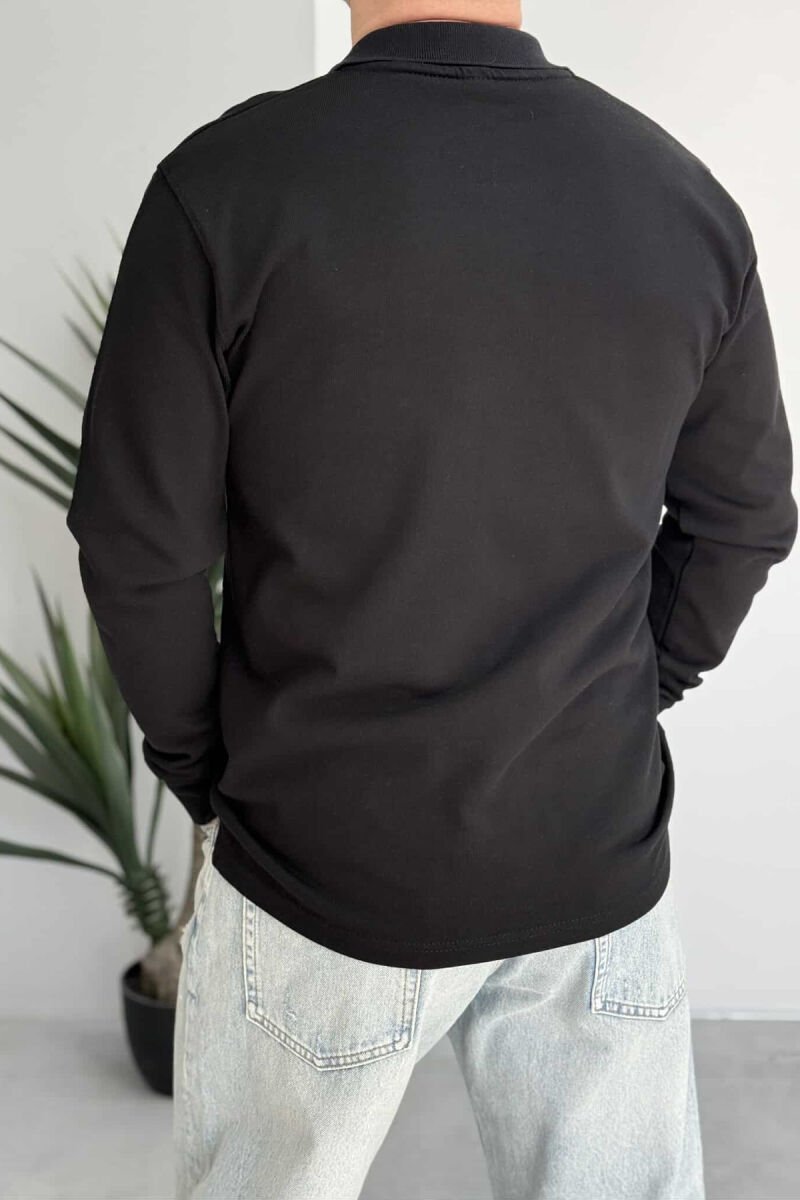 ONE COLOR POLO NECK MEN SWEATSHIRT BLACK/ E ZEZE - 4