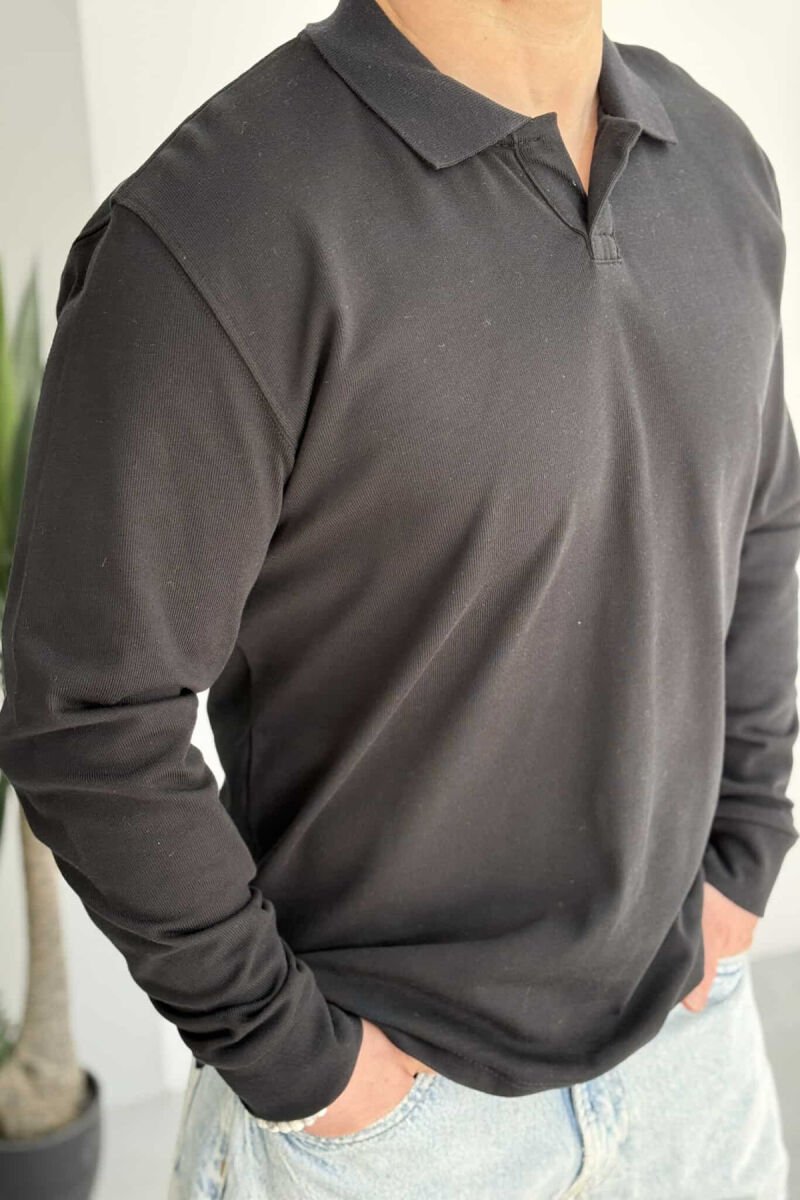 ONE COLOR POLO NECK MEN SWEATSHIRT BLACK/ E ZEZE - 5