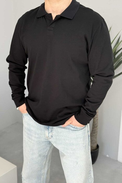 ONE COLOR POLO NECK MEN SWEATSHIRT BLACK/ E ZEZE 