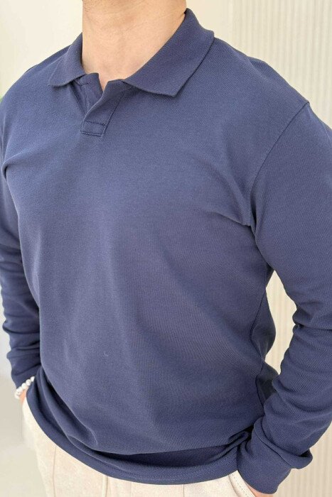 ONE COLOR POLO NECK MEN SWEATSHIRT BLUE/BLU - 2