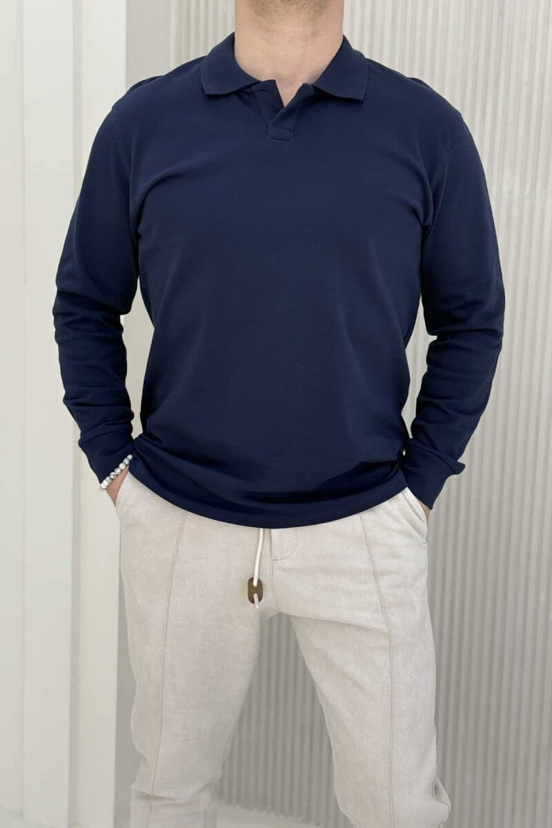 ONE COLOR POLO NECK MEN SWEATSHIRT BLUE/BLU - 3