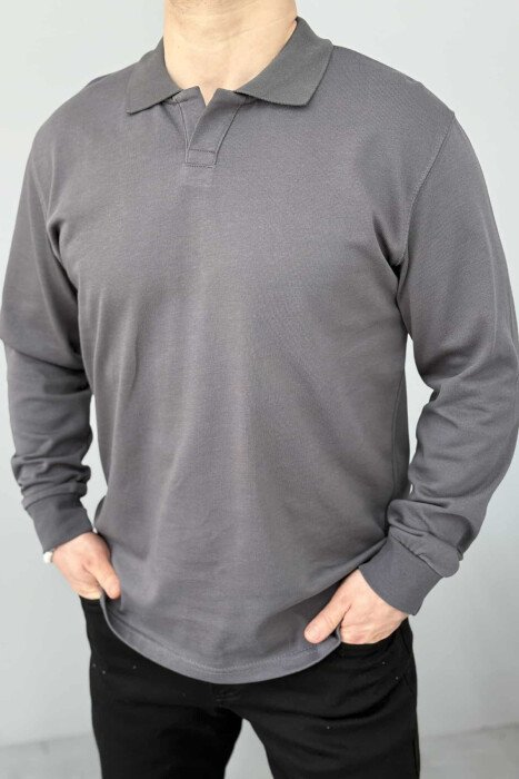 BLUZË ME JAKË POLO PËR MESHKUJ NË NGJYRËN GRI E ERRËT - KLAUDIO FASHION