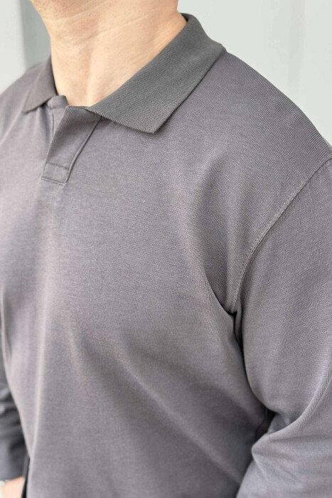 ONE COLOR POLO NECK MEN SWEATSHIRT DARK GREY/GEE - 2