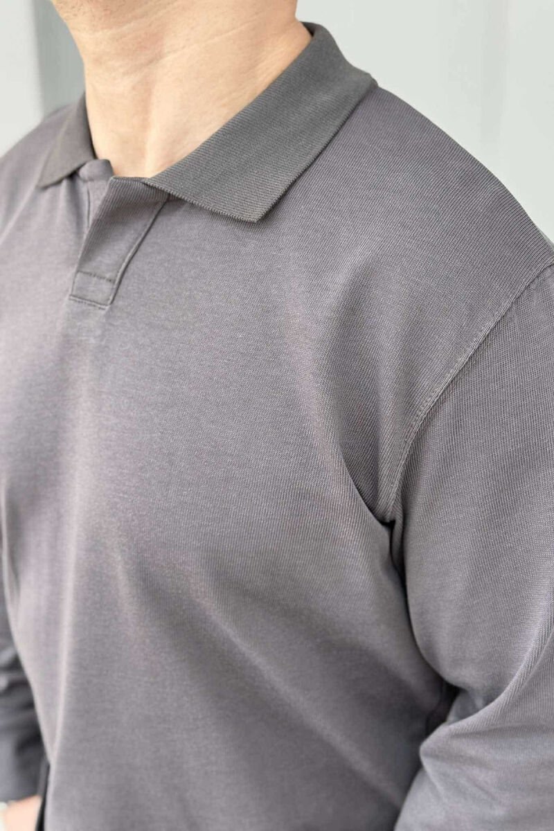 ONE COLOR POLO NECK MEN SWEATSHIRT DARK GREY/GEE - 2