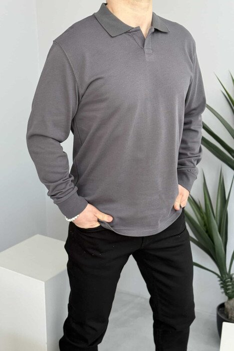 ONE COLOR POLO NECK MEN SWEATSHIRT DARK GREY/GEE - 3