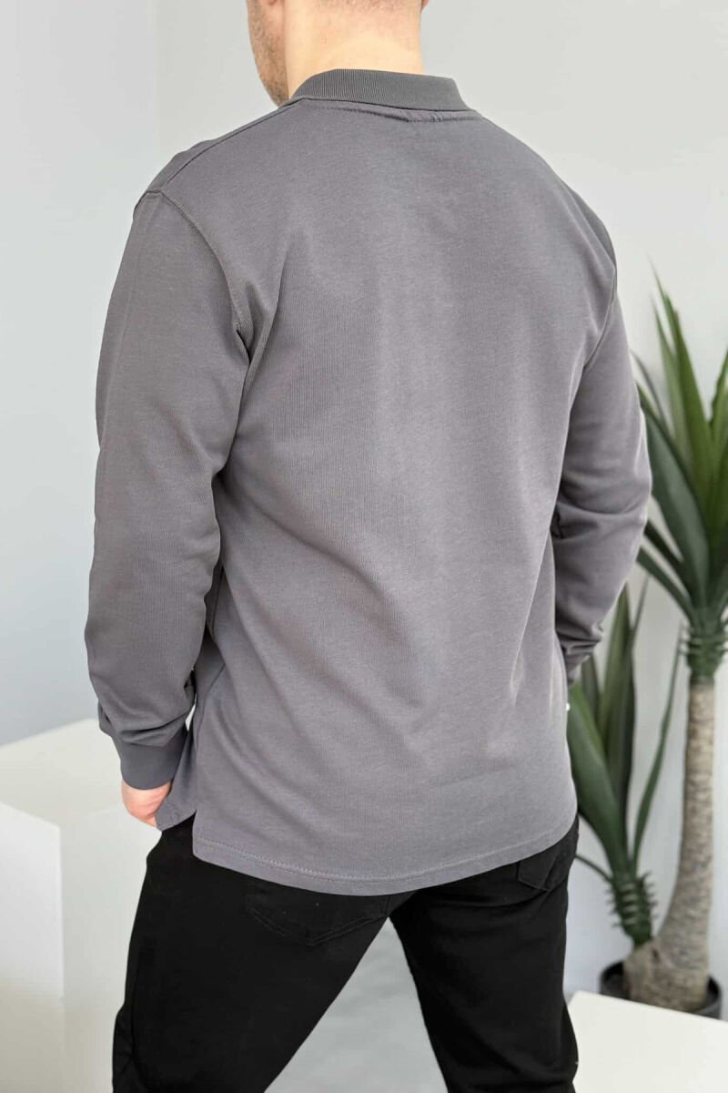 ONE COLOR POLO NECK MEN SWEATSHIRT DARK GREY/GEE - 4
