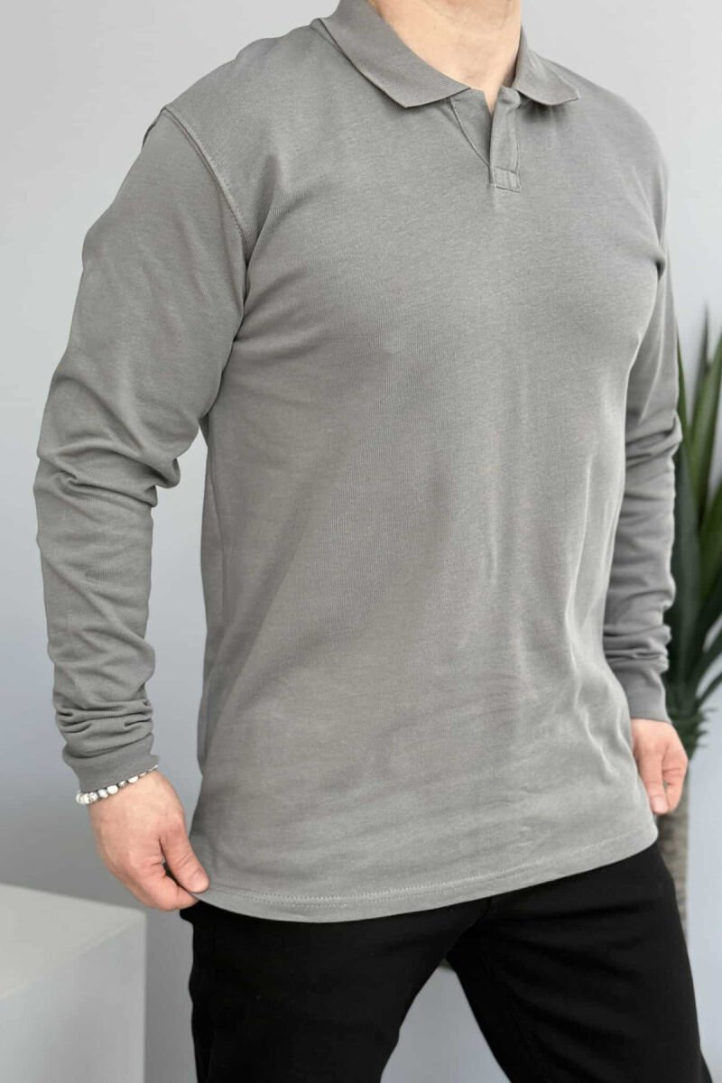 ONE COLOR POLO NECK MEN SWEATSHIRT GREY/GRI - 3
