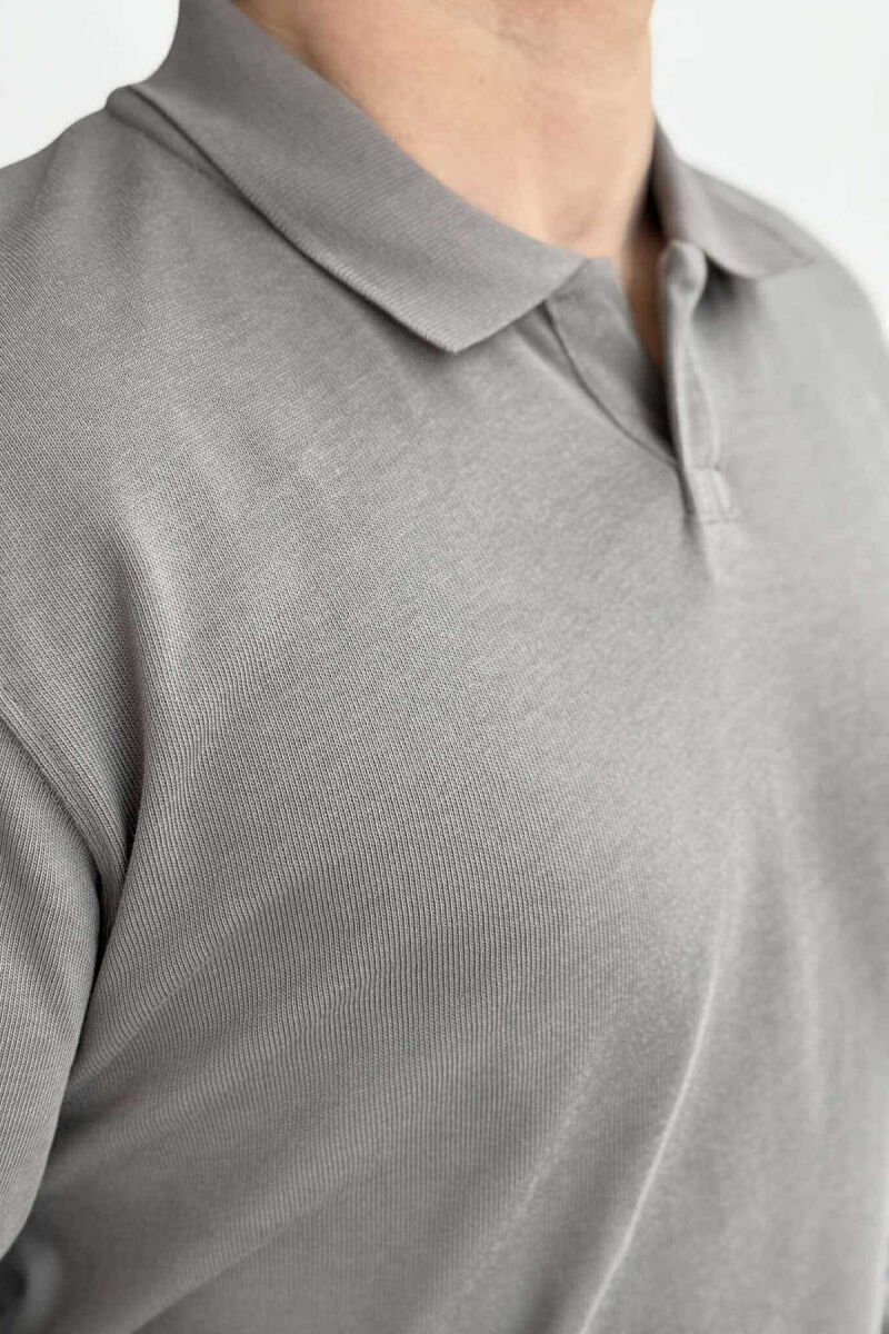 ONE COLOR POLO NECK MEN SWEATSHIRT GREY/GRI - 4