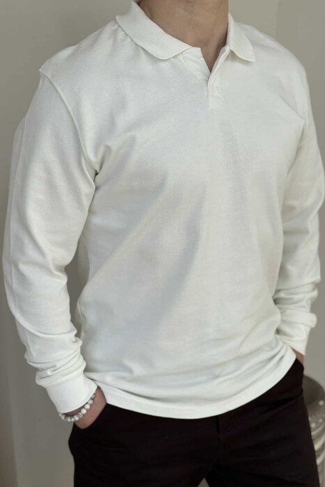 ONE COLOR POLO NECK MEN SWEATSHIRT WHITE-E BARDHE - KLAUDIO FASHION