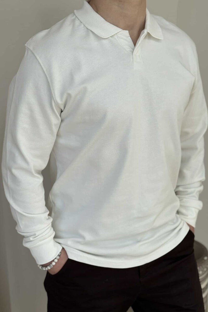 ONE COLOR POLO NECK MEN SWEATSHIRT WHITE-E BARDHE - 1