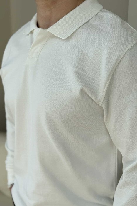 ONE COLOR POLO NECK MEN SWEATSHIRT WHITE-E BARDHE - 2