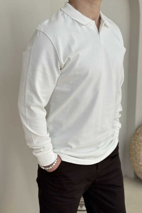 ONE COLOR POLO NECK MEN SWEATSHIRT WHITE-E BARDHE - 3
