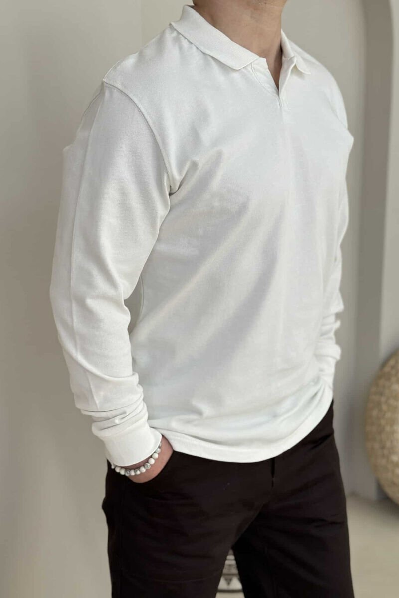 ONE COLOR POLO NECK MEN SWEATSHIRT WHITE-E BARDHE - 3