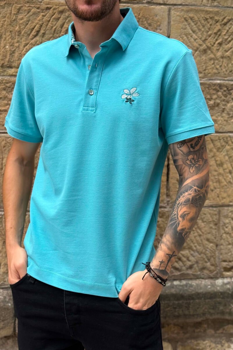 ONE COLOR POLO NECK MEN T-SHIRT BABY BLUE/BLU BY - 5