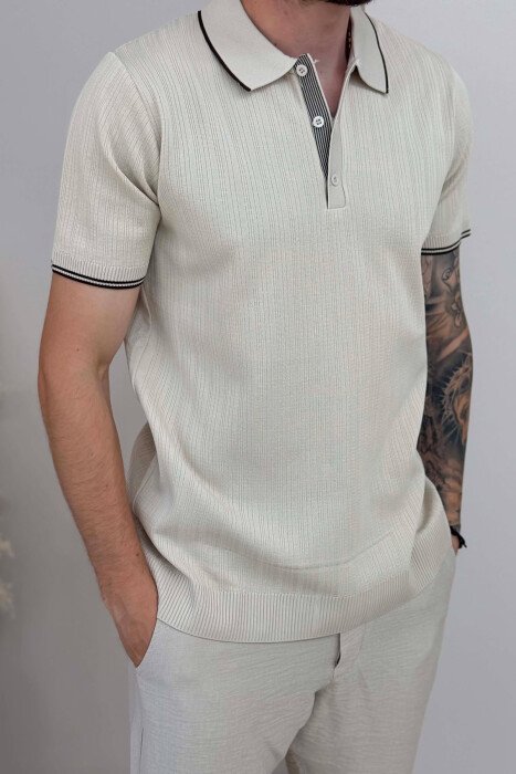 ONE COLOR POLO NECK MEN T-SHIRT BEIGE/BEZHE - 2