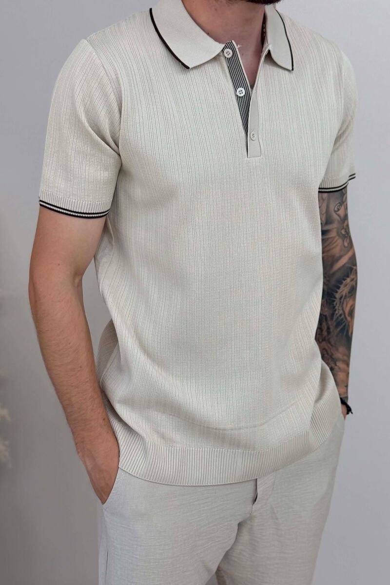 ONE COLOR POLO NECK MEN T-SHIRT BEIGE/BEZHE - 2