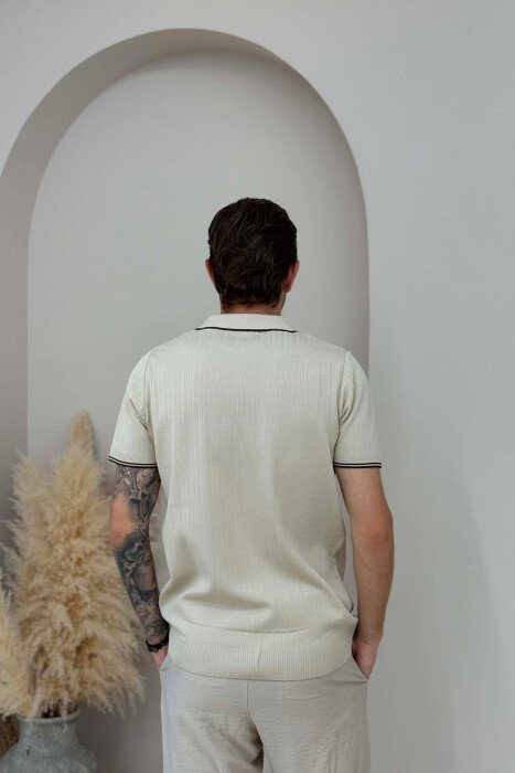 ONE COLOR POLO NECK MEN T-SHIRT BEIGE/BEZHE - 4