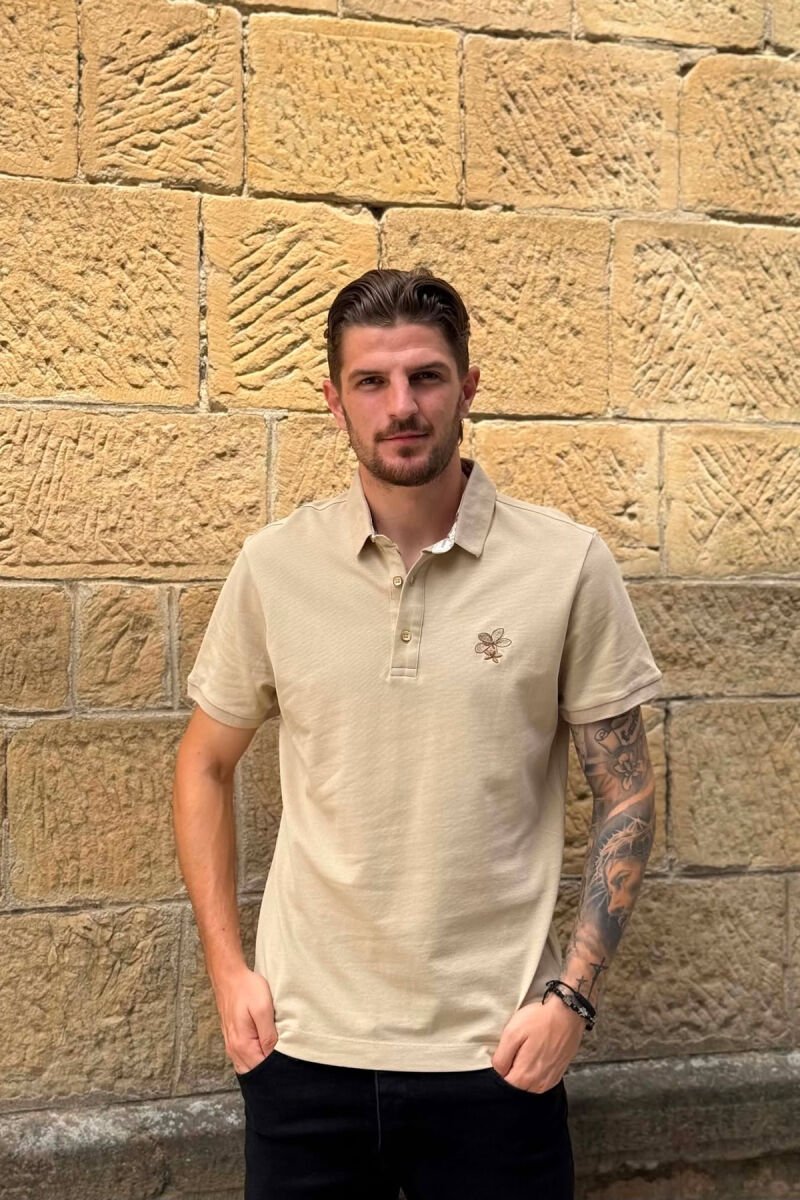 ONE COLOR POLO NECK MEN T-SHIRT BEIGE/BEZHE - 1